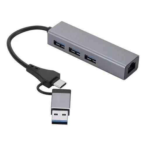 Hub Adaptador USB y USB-C 4 en 1 con Ethernet y 3 Puertos USB