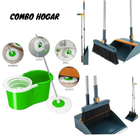 Trapeador Giratorio Automático + Escoba Multifuncional