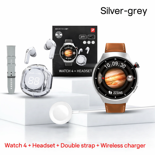 Smartwatch Watch 4 Plata-Gris + Audífonos