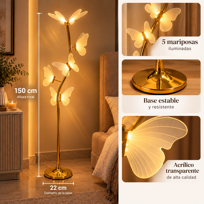 Lámpara de Pie LED con 5 Mariposas Doradas