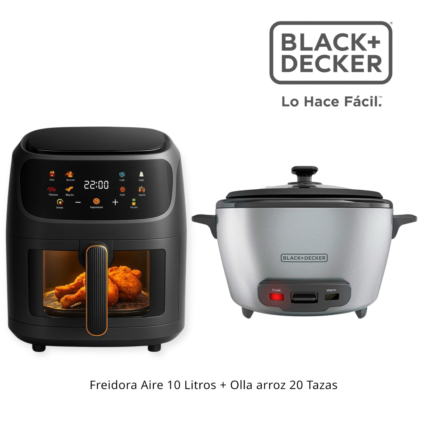 Combo De Freidora Air Fryer 10 Litros + Olla Arrocera Black And Decker 2O Tazas