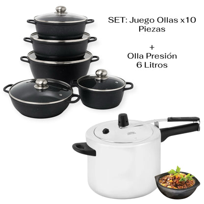Set de ollas x10 piezas  + olla presion 6 litros