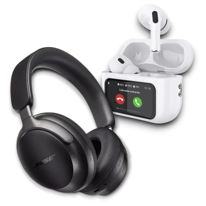 Audifonos con pantalla + Auriculares Bluetooth Tipo Bose