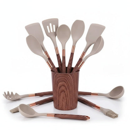 Set Premium de Utensilios de Cocina en Silicona 10 Piezas – Mango Efecto Madera