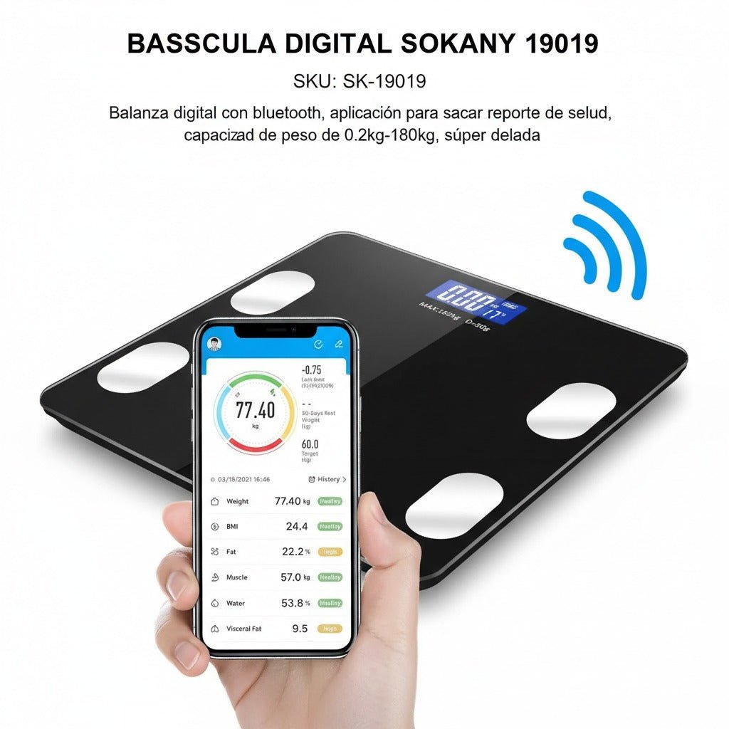 Báscula Digital Inteligente Bluetooth Sokany – Control Corporal con App