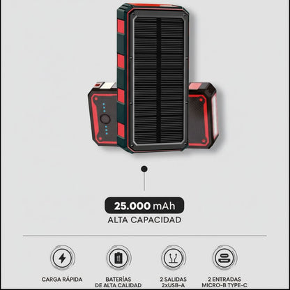 Power Bank Solar 25.000mAh Rugerizado Carga Rápida USB Dual