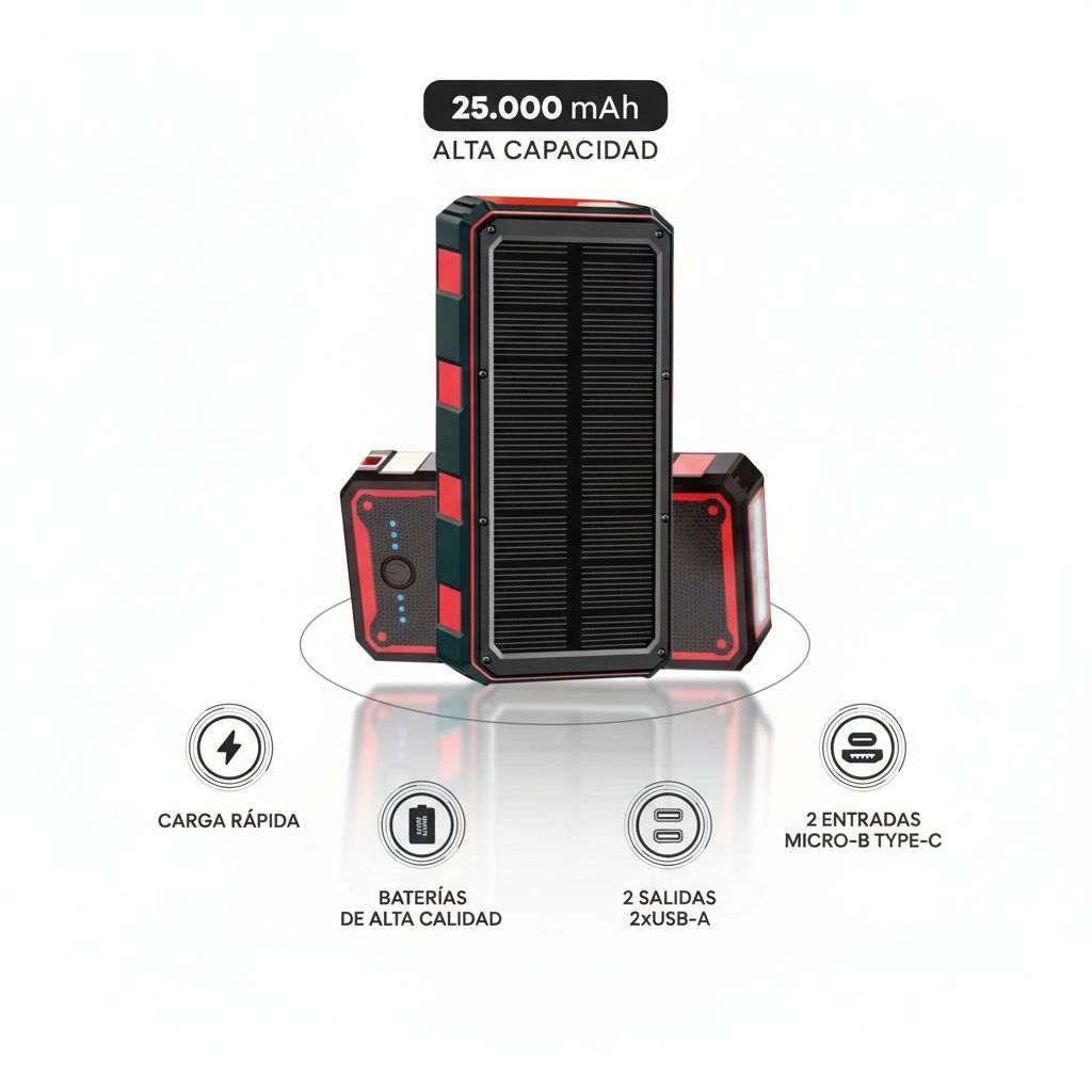 Power Bank Solar 25.000mAh Rugerizado Carga Rápida USB Dual