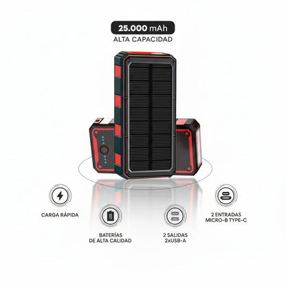 Power Bank Solar 25.000mAh Rugerizado Carga Rápida USB Dual