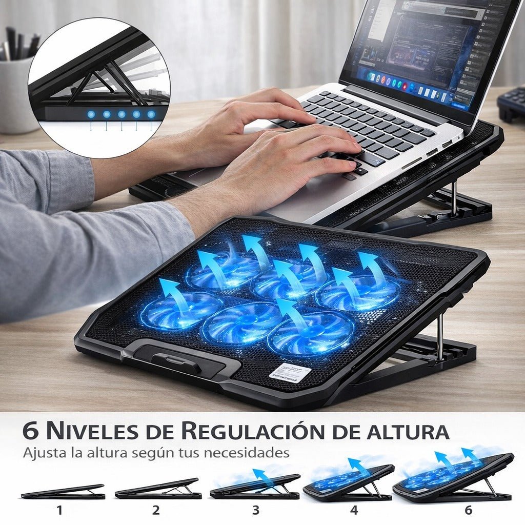 Base Refrigerante Ajustable para Portátil con 6 Ventiladores