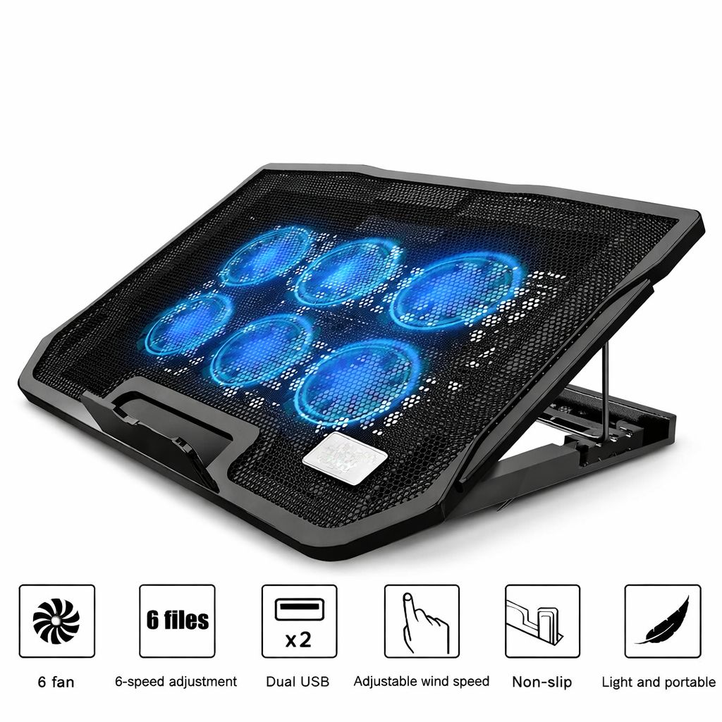 Base Refrigerante Ajustable para Portátil con 6 Ventiladores