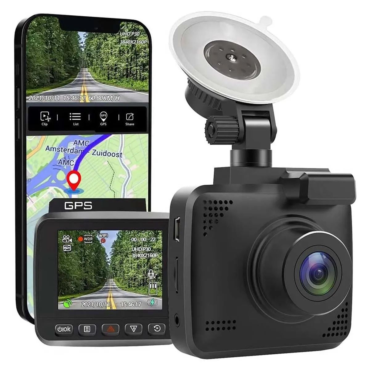 Cámara Dash Cam 2K con GPS y WiFi Integrado