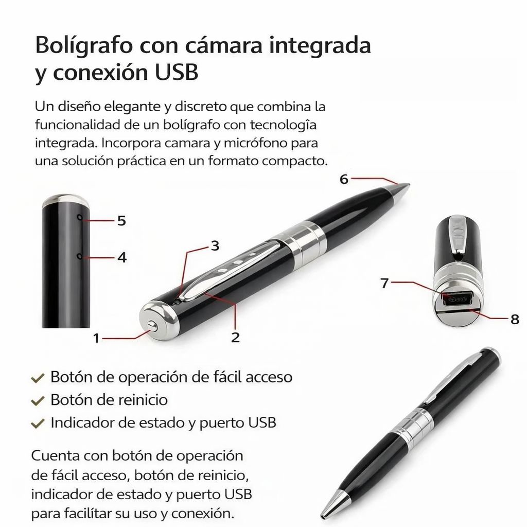 Bolígrafo con Cámara Integrada y Conexión USB