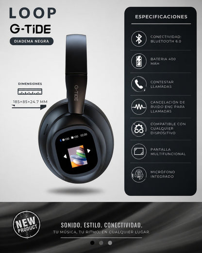 Audifonos Bluetooth Loop G-TIDE con Pantalla Bluetooth