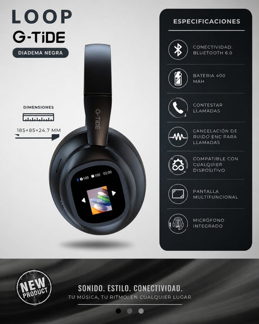 Audifonos Bluetooth Loop G-TIDE con Pantalla Bluetooth