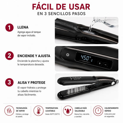 Plancha de Cabello a Vapor Profesional