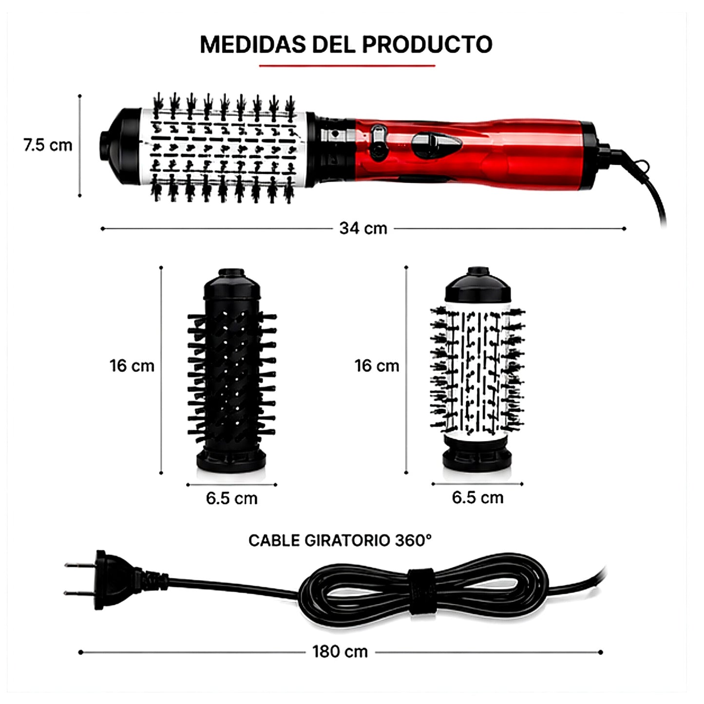 Cepillo secador Giratorio 2 en 1 | con 2 Cepillos intercambiables