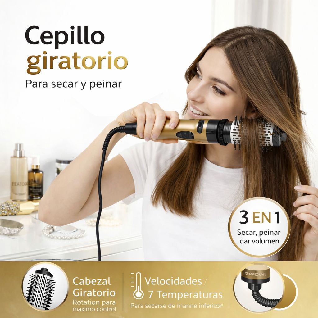 Cepillo Secador Giratorio Keratina 2 en 1