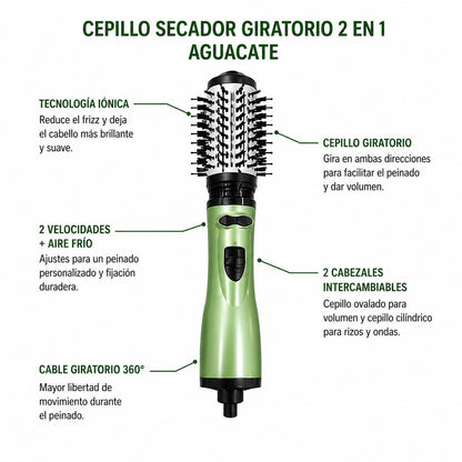 Cepillo Secador Giratorio de Aguacate 2 en 1