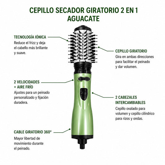 Cepillo Secador Giratorio de Aguacate 2 en 1