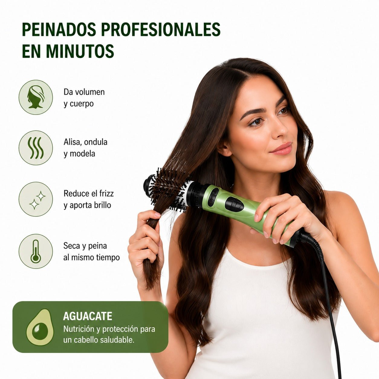 Cepillo Secador Giratorio de Aguacate 2 en 1