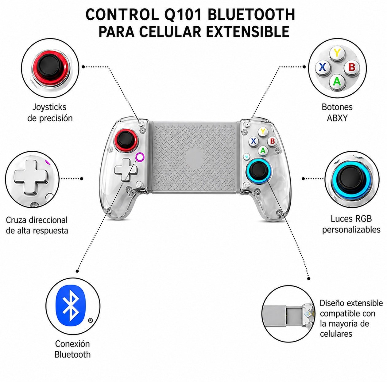 Control Gamer Bluetooth Extensible Para celular con Sensor de Movimiento 6D
