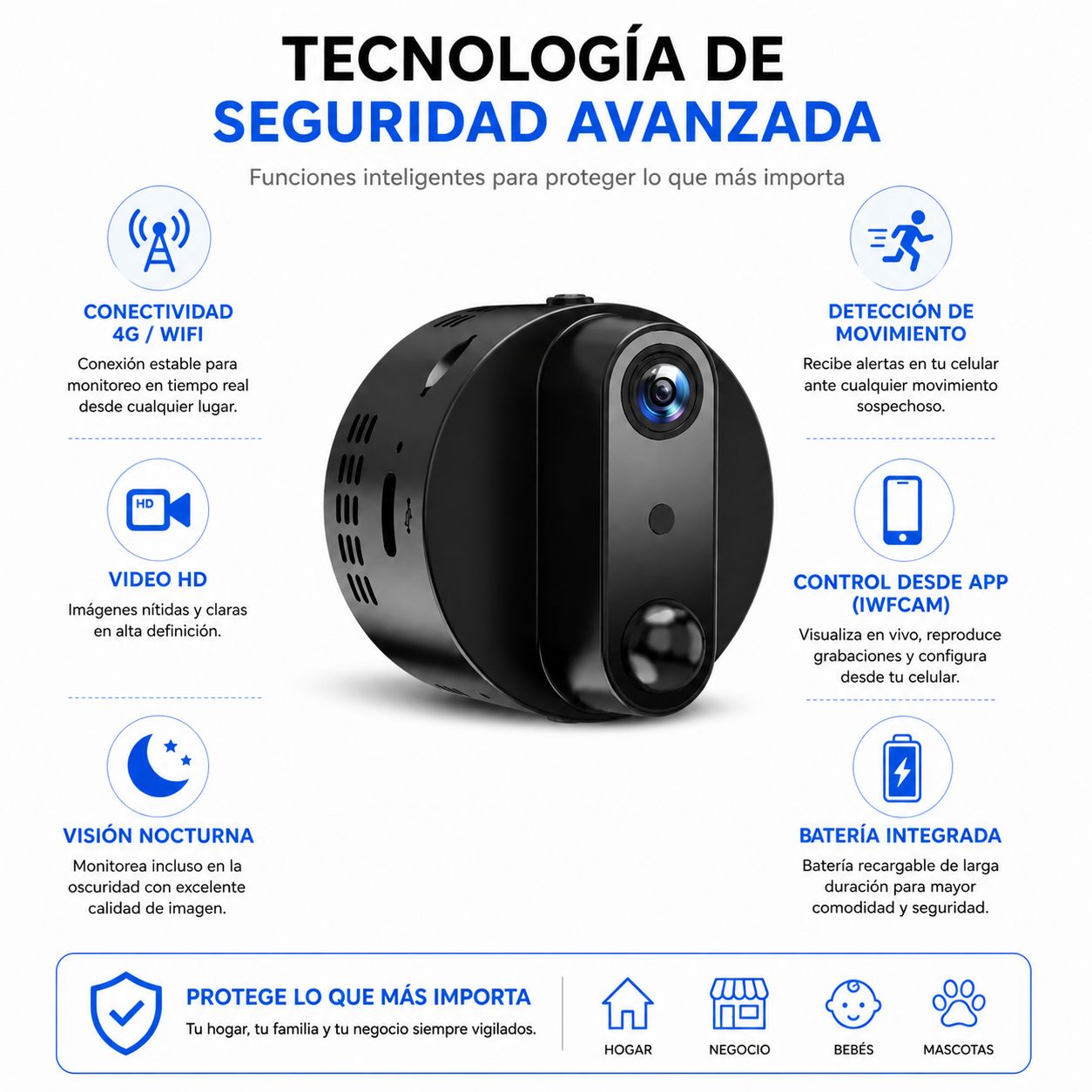 Mini Cámara de Seguridad 4G S9 con Visión Nocturna y Control desde App IWFcam