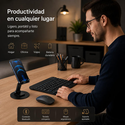 Combo Bluetooth UltraSlim Pro – Teclado + Mouse + Soporte Ajustable