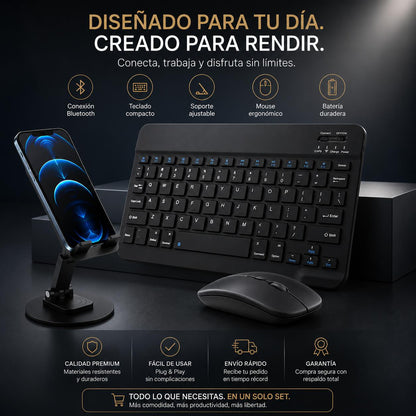 Combo Bluetooth UltraSlim Pro – Teclado + Mouse + Soporte Ajustable