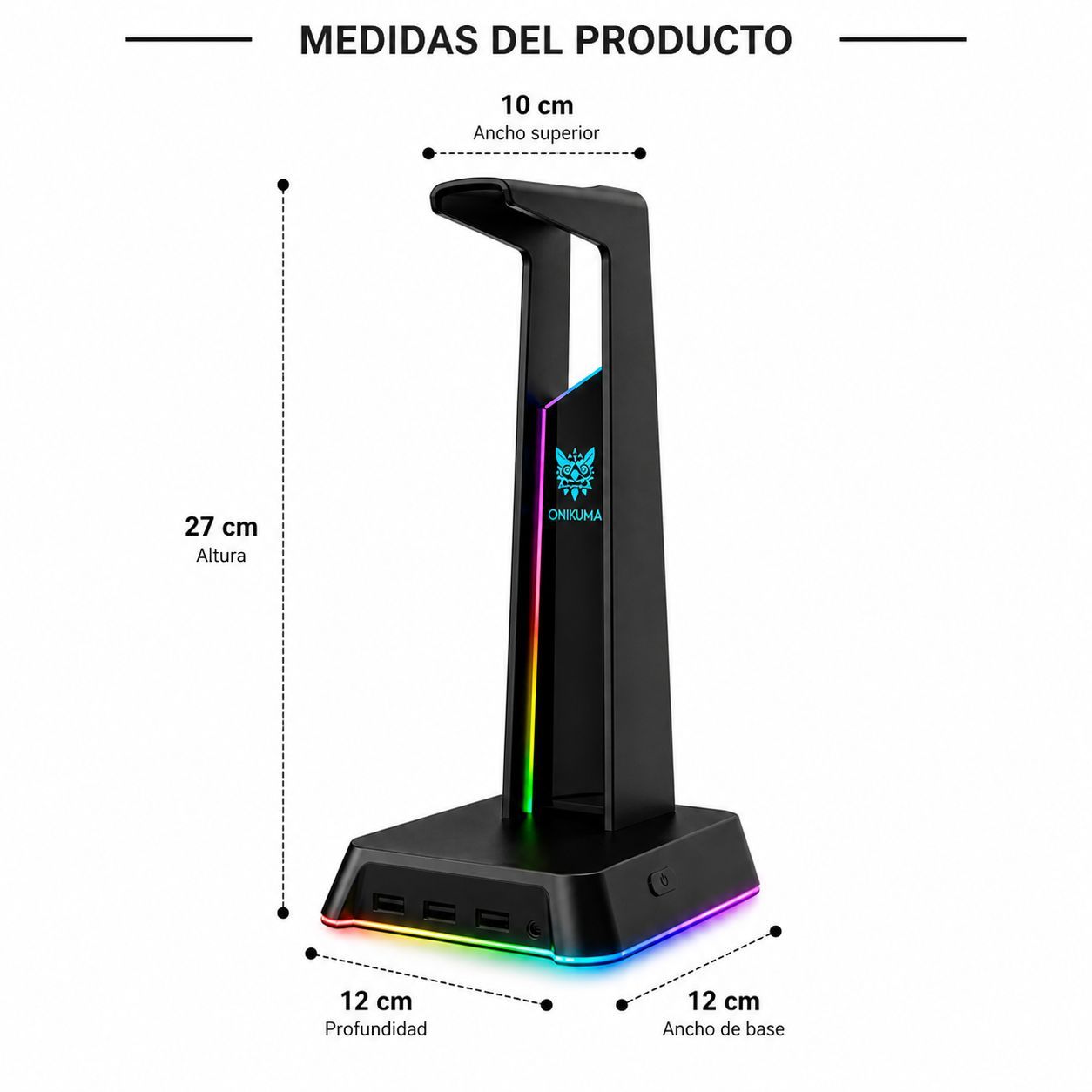 Soporte Gamer RGB para Audífonos con 3 Puertos USB