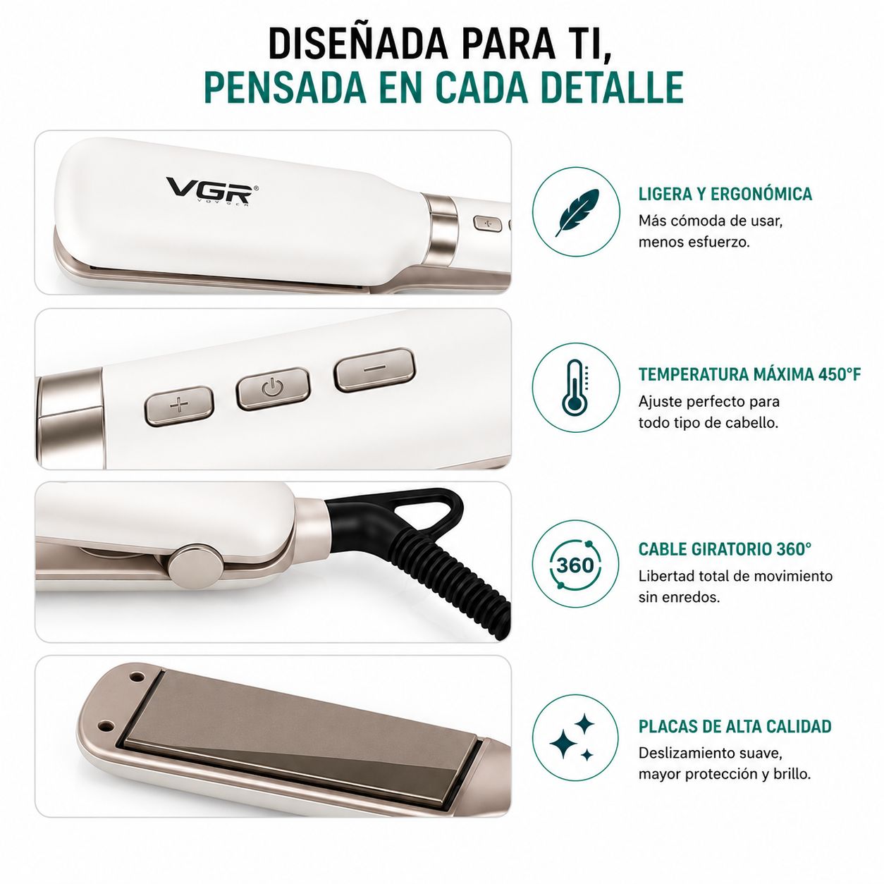 Plancha Alisadora Profesional VGR Placa Ancha