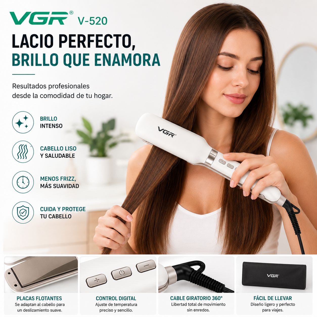 Plancha Alisadora Profesional VGR Placa Ancha