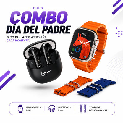 Combo Edicion Dia Del padre | Smartwatch T-590 AMOLED + Audífonos F-180 Pro
