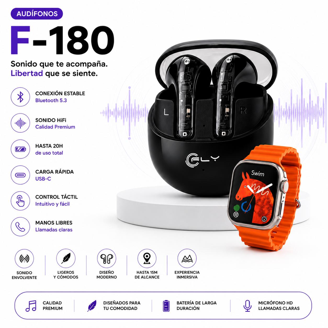 Combo Edicion Dia Del padre | Smartwatch T-590 AMOLED + Audífonos F-180 Pro
