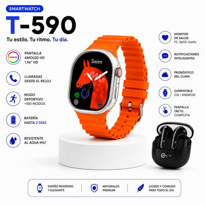 Combo Edicion Dia Del padre | Smartwatch T-590 AMOLED + Audífonos F-180 Pro