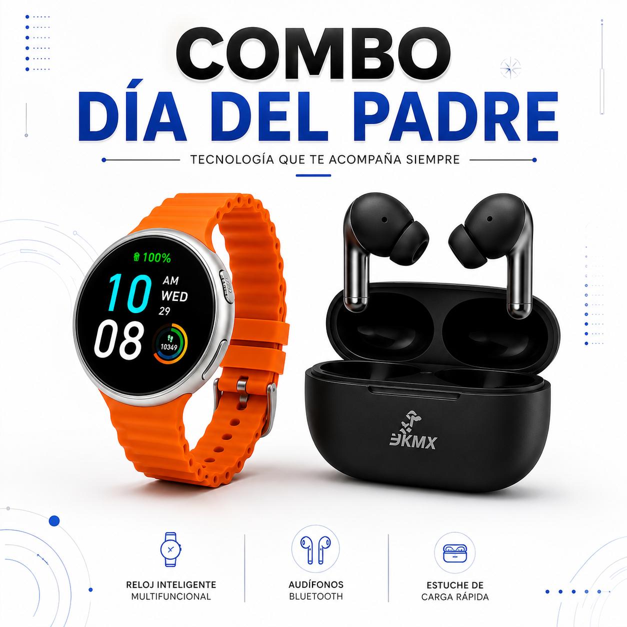 Combo Dia del Padre | Reloj Smartwatch T-900 AMOLED  + Audífonos bluetooth Metalicos