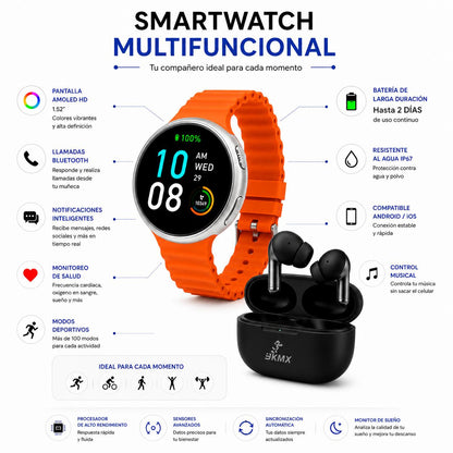 Combo Dia del Padre | Reloj Smartwatch T-900 AMOLED  + Audífonos bluetooth Metalicos