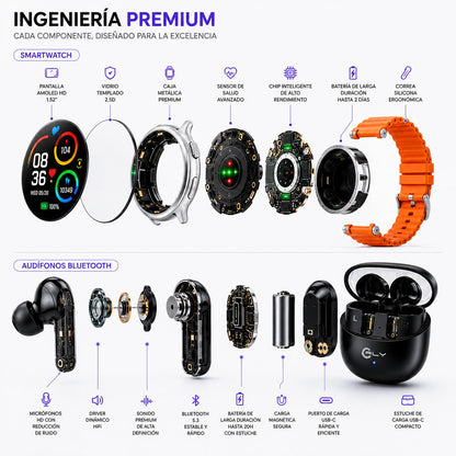 Combo Edicion Dia del Padre | Smartwatch T-900 AMOLED + Audífonos Inalambricos F180
