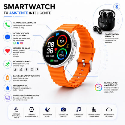Combo Edicion Dia del Padre | Smartwatch T-900 AMOLED + Audífonos Inalambricos F180