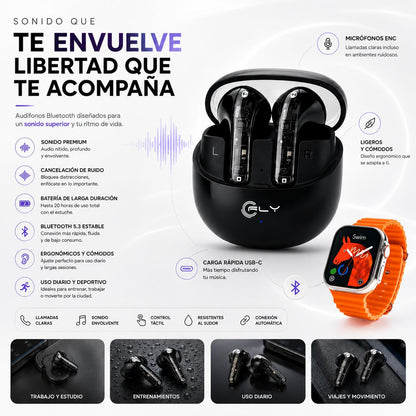 Combo Día del Padre | Reloj Smartwatch W-200 Lite AMOLED + Audífonos Inalámbricos F180