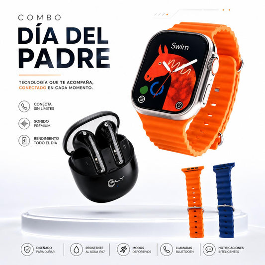 Combo Día del Padre | Reloj Smartwatch W-200 Lite AMOLED + Audífonos Inalámbricos F180
