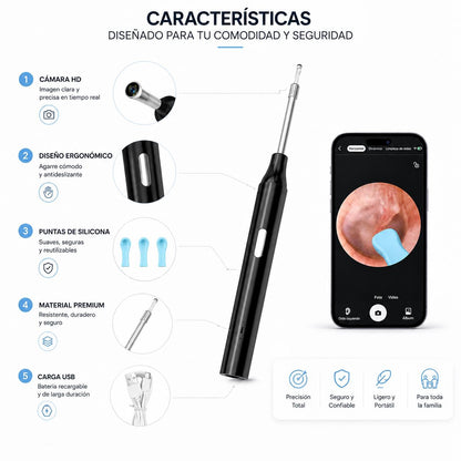 Limpiador de Oídos Inteligente con Cámara HD WiFi Recargable