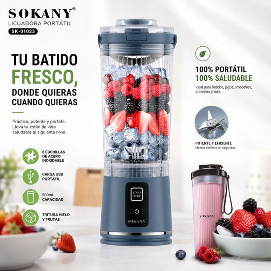 Licuadora Portátil Recargable SOKANY con 6 Cuchillas