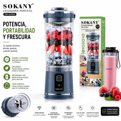 Licuadora Portátil Recargable SOKANY con 6 Cuchillas