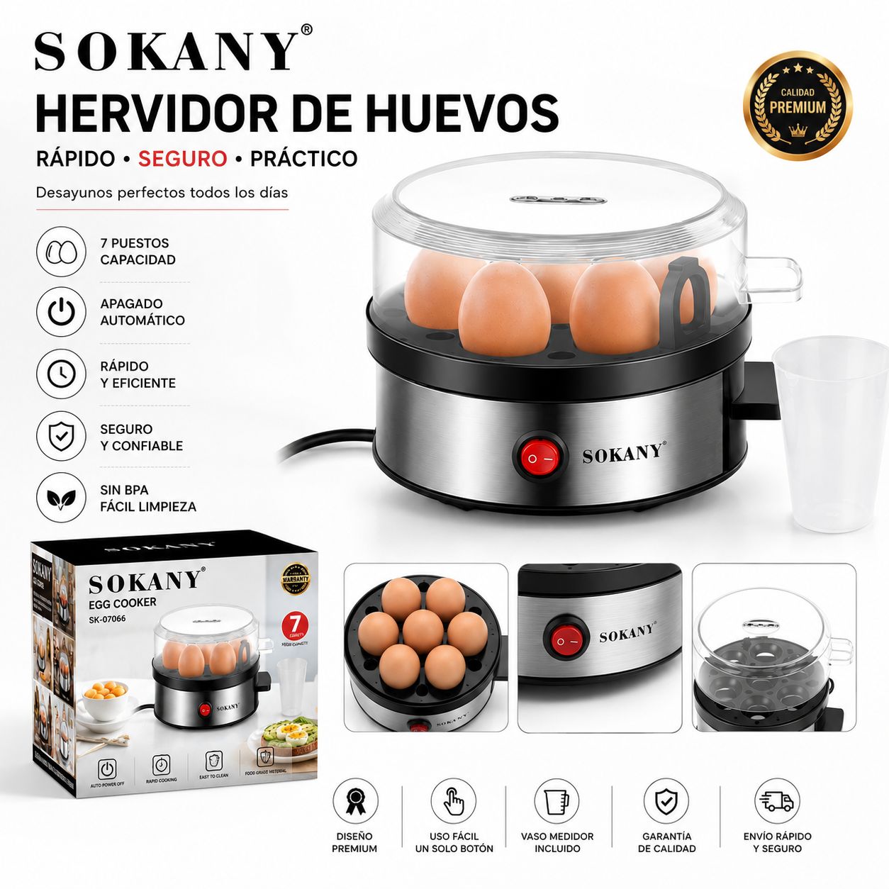 Hervidor Eléctrico de Huevos SOKANY para 7 Huevos con Apagado Automático