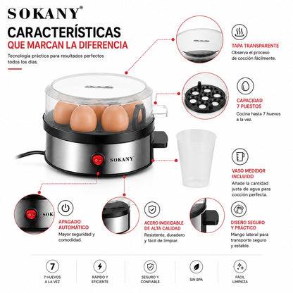 Hervidor Eléctrico de Huevos SOKANY para 7 Huevos con Apagado Automático