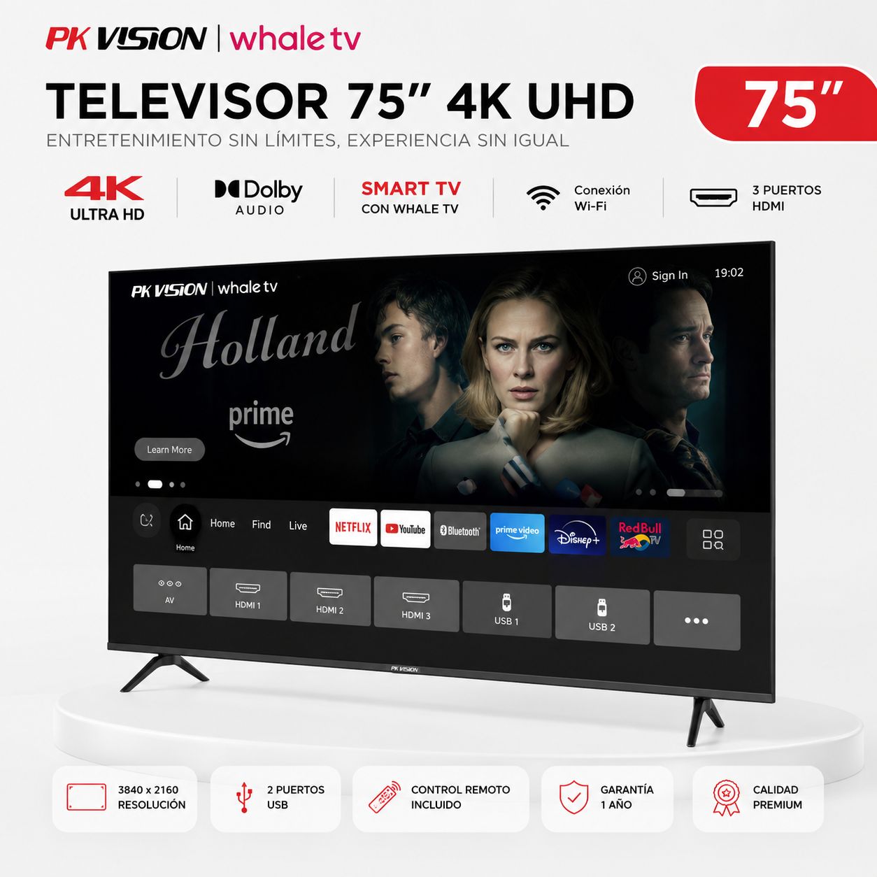 Televisor Smart TV PK Vision 75" 4K UHD con Dolby Audio y WiFi