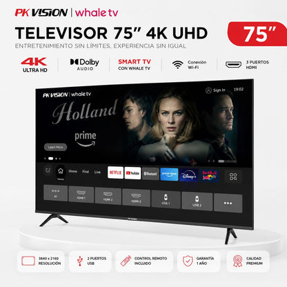 Televisor Smart TV PK Vision 75" 4K UHD con Dolby Audio y WiFi