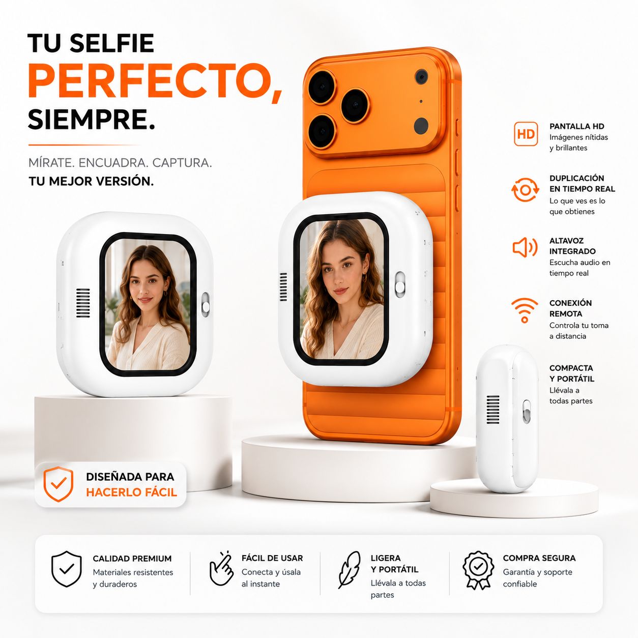 Pantalla Portátil para Selfies con Cámara Trasera