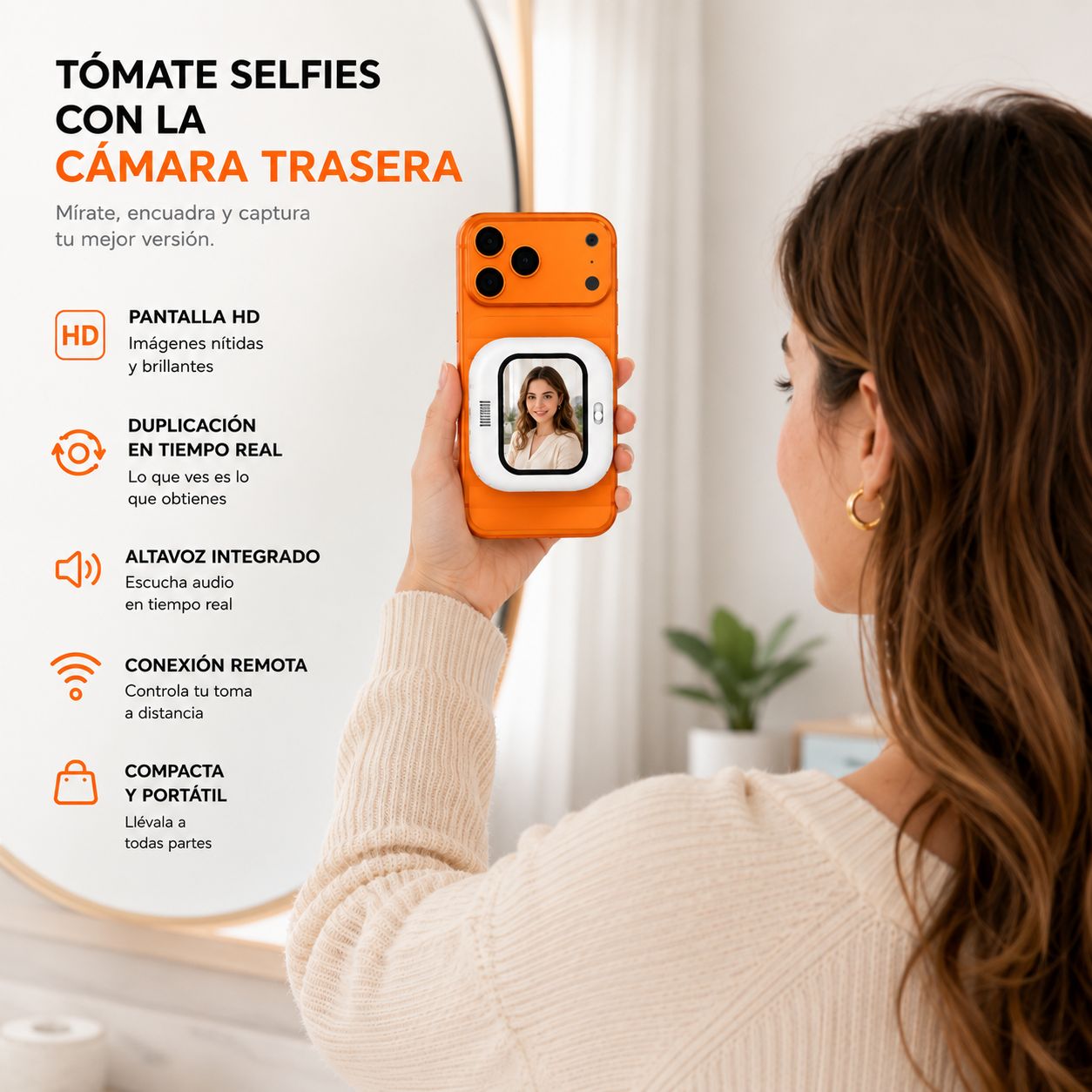 Pantalla Portátil para Selfies con Cámara Trasera