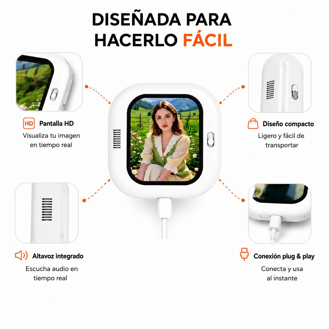 Pantalla Portátil para Selfies con Cámara Trasera